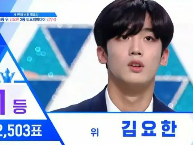 PRODUCE X 101, announced the standings. . 1st place, Kim Johan 2nd place, KimWooSeok. Moth