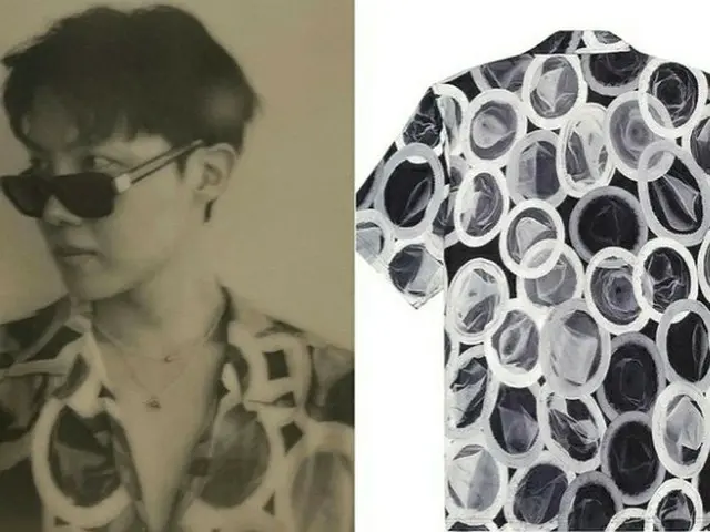 J-HOPE(BTS), 콘돔 무늬의 T셔츠를 착용한 사진을 투고. 이 티셔츠는 피임을 장려하는 캠페인의 일환으로 만들어진 상품입니다. 일부 네티