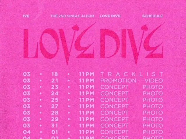 IVE, 18일 트랙리스트 공개부터 컴백 프로모션 개시. 4월 5일, 2nd 싱글 「LOVE DIVE」발표에. .
