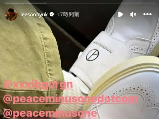 Actor Lee Soo Hyuk released the photo of G-DRAGON (BIGBANG)'s collaborationsneaker ”PEACEMINUSONE” w