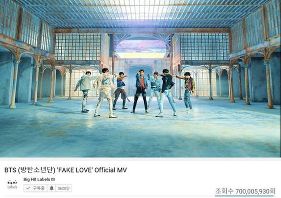 [공식] "BTS (방탄 소년단)」, 「FAKE LOVE '뮤직 비디오가 7 억 뷰 돌파