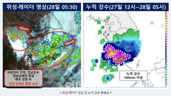 남부 지방 피해 속출… 전라·제주 최대 250mm ‘호우’ 예보 = 한국