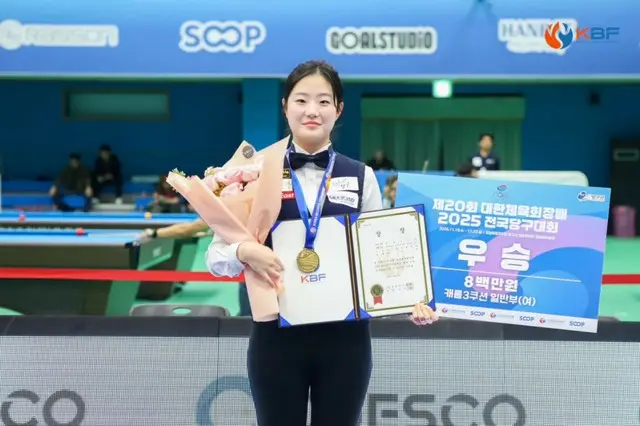 ホ・チェウォンが優勝の記念撮影をしている（写真：KBF）