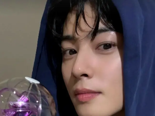 '아스트로' 차은우, 펜라이트를 들고 팬들에게 인사... 빛나는 비주얼